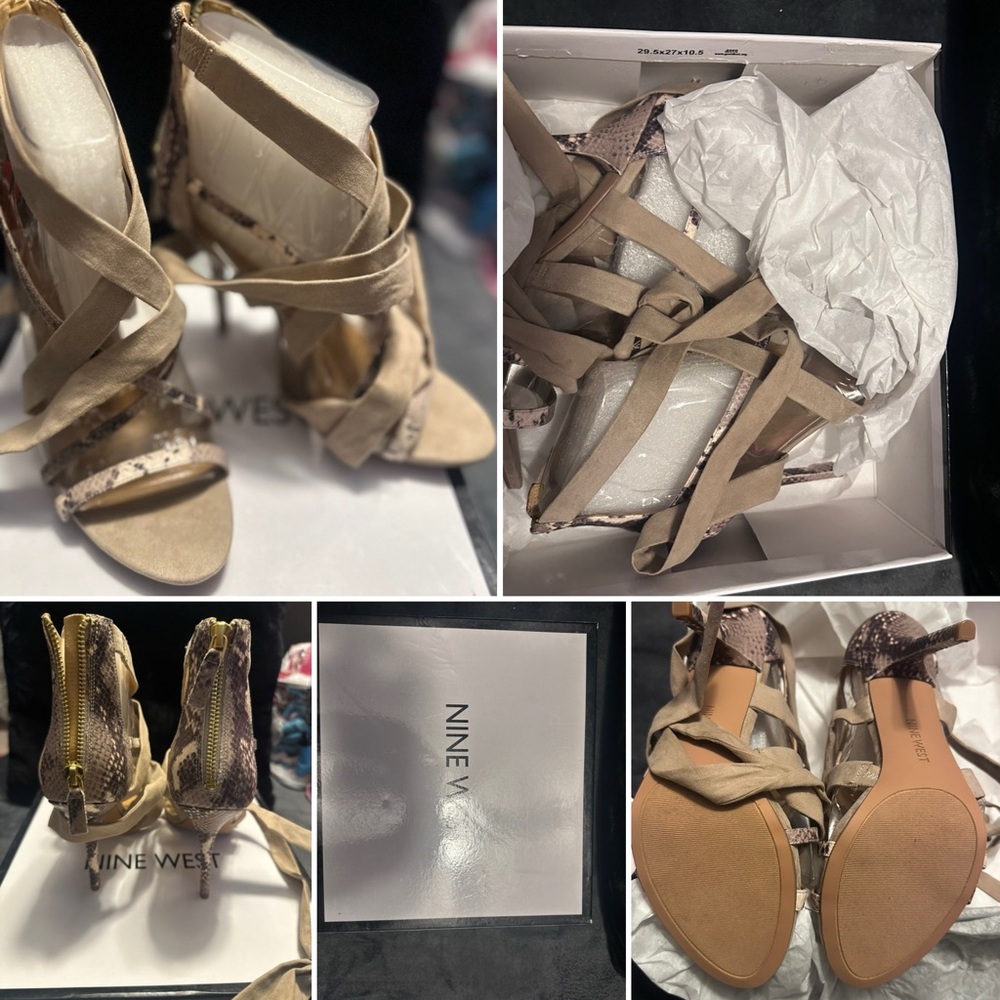 Nine West Beige and Brown Strappy Heels